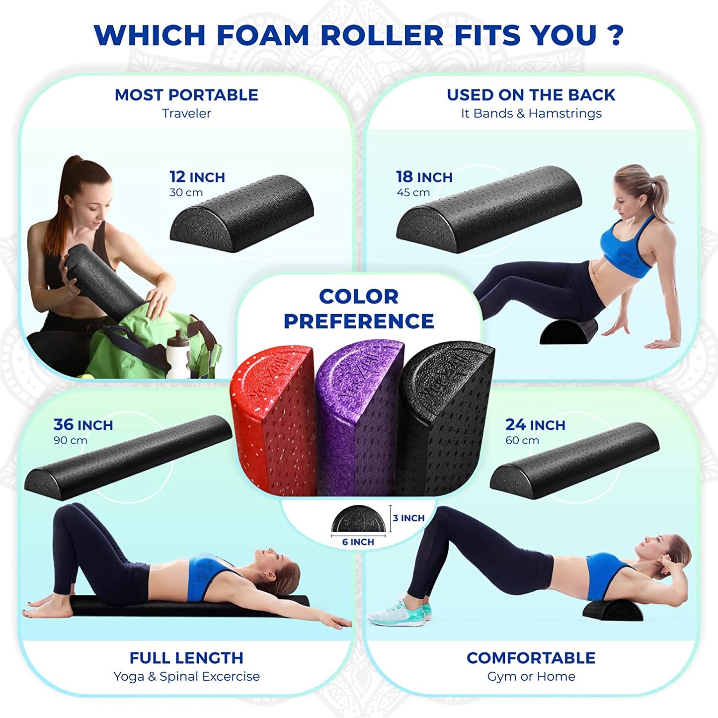 Yes4All High Density Half Round Foam Roller