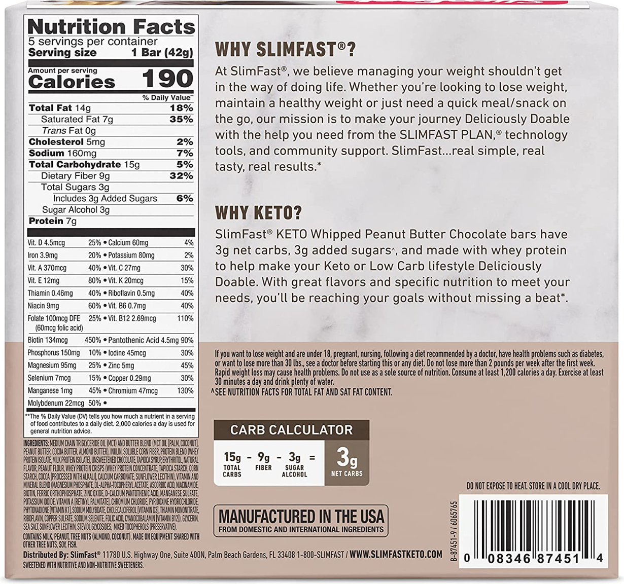 SlimFast Low Carb Meal Replacement Whey Protein Bar